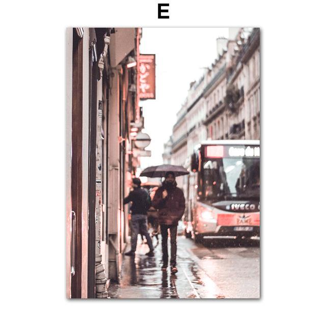 Nordycki Liść Samochód Kawiarnia Uliczna Dziewczyna Obcasy Różowy Kwiat Plakaty i Druki Obraz na Płótnie Ścienne Obrazy Ścienne do Dekoracji Salonu