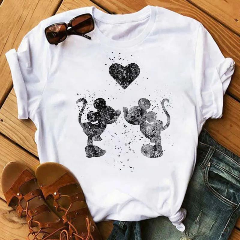 Disney Cartoon Mickey Mouse Print Cotton T-Shirt Women Tops Graphic Hippie Tees Funny Harajuku T-shirt Fashion Female Tshirt