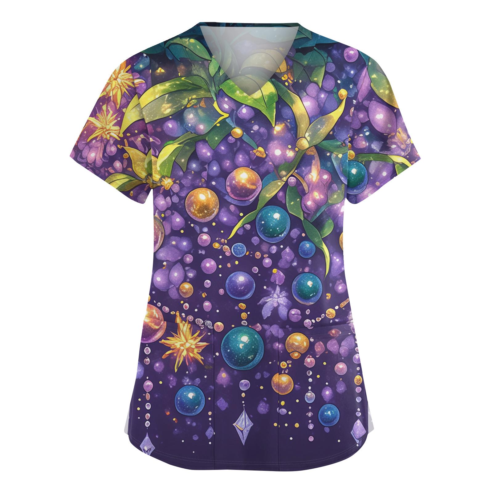 

Women s Fashionable V-neck Workwear Printed Short Sleeved Pocket Side Slit Workwear Basic Pullover Top S