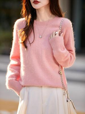 Maglione da donna a girocollo in misto lana cashmere senza cuciture - Strato base a maglia spazzolata monopezzo per autunno/inverno