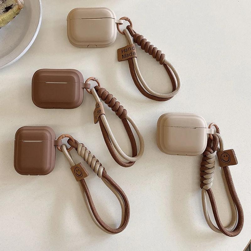Caramel Color Soft Silicone Protect Earphone Case With Lanyard Fall Prevention For Airpods 4 3 Pro 1 2 Bluetooth Charging Case