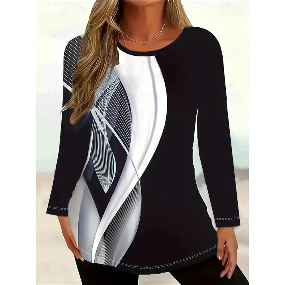 New Women's Autumn Long-Sleeve T-Shirt Stylish Color-Block Print Crew Neck Casual Yet Comfortable Style Perfect for Commuting