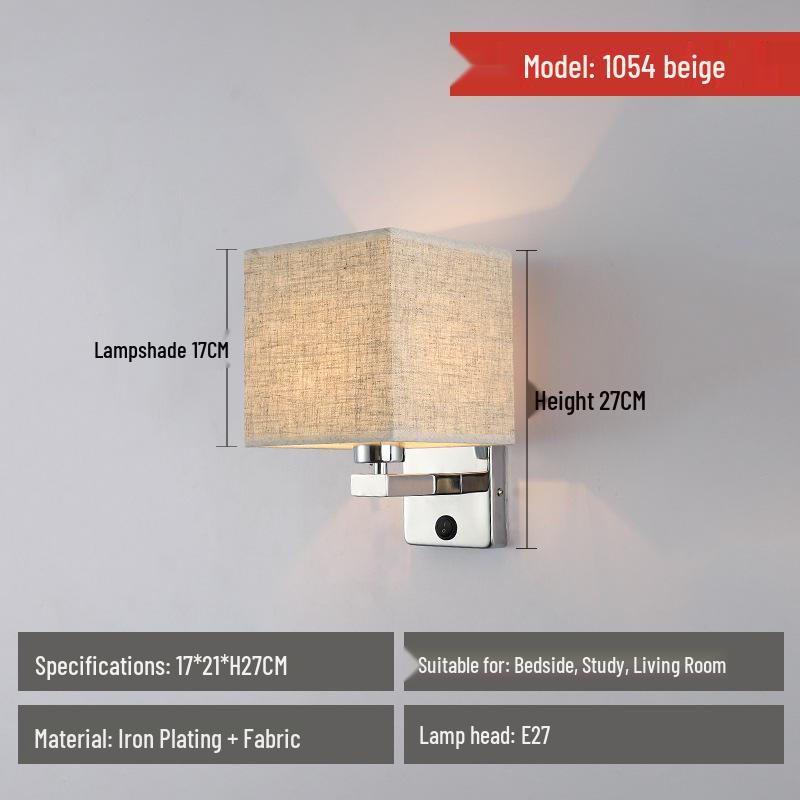 Modern American Fabric Wall Lamp with USB Charge - Hotel Bedroom Reading Light
