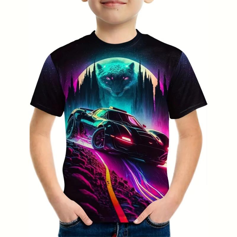 Erkek Kıyafetleri Motosiklet 3D Baskılı Tişört Moda Havalı ve Şık Grafik Üstler Yazlık Kısa Kollu Tişörtler Çocuk Giyim İçin