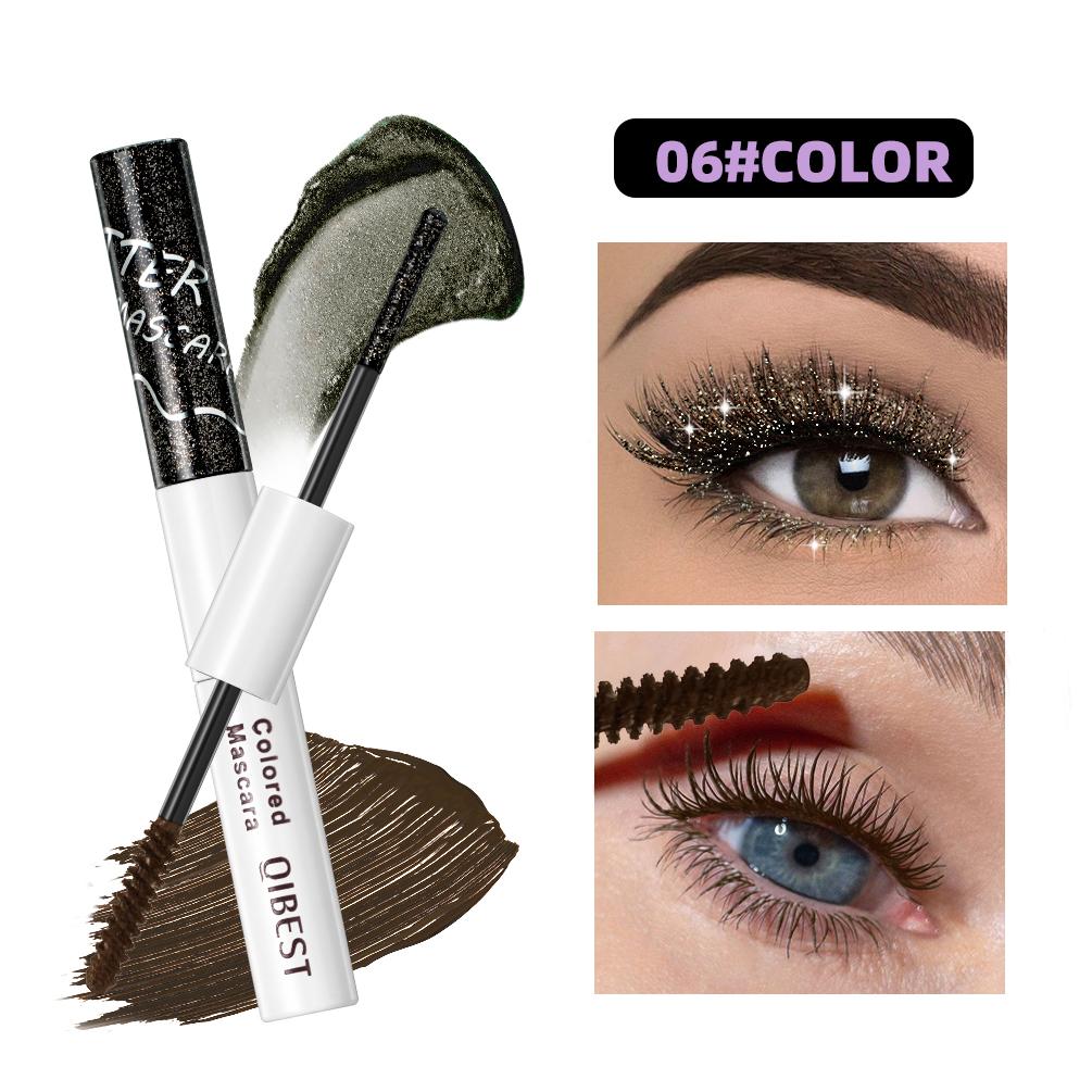 QIBEST Doppelseitiger Diamant-Glitzer-Mascara Langanhaltender Farbiger Mascara Wimpern Pink Blau Rot Voluminöser Wasserfester Mascara