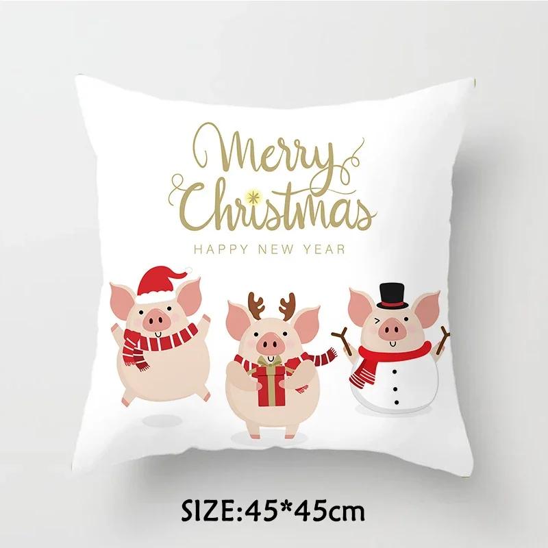Christmas Pillowcase  Tree Santa Claus Elk Cushion Cover Merry  Home Happy New Year Gift