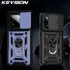 KEYSION Nárazuvzdorné pouzdro Armor pro Realme GT 7 Pro Posuvný kroužek pro ochranu objektivu fotoaparátu Stojan Kryt telefonu pro OPPO Realme GT 7 7T 5G