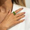 Vintage Multilayer Green Stone Ring for Women Delicate Adjustable Stainless Steel Gold Plated Finger Jewelry Party Gift