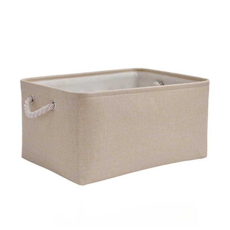 

Foldable Linen Storage Basket Large Capacity Cosmetic Miscellaneous Storage Box Coarse Hemp Rope Handle Dirty Clothes Basket Home Organizing Box 32x23x13cm 1pcs бежевий