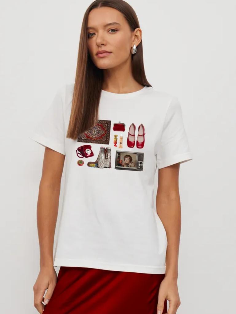 Europäische und amerikanische Trends Personalisiertes Baumwoll-Sommer-Temperament Kurzarm Retro-Druck Locker und vielseitig Oberteil Damen