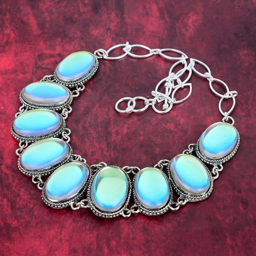 Mystic Topaz 925 Solid Sterling Silver Necklace Adjustable, Chain Necklace Handmade Gemstone, Gift For Mom Antique Jewelry
