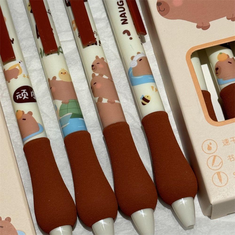 

4pcs/box Cartoon Signature Pen Black Ink Cute Writing Pen Pretty Aesthetic Capybara Gel Pen School 4pcs/box