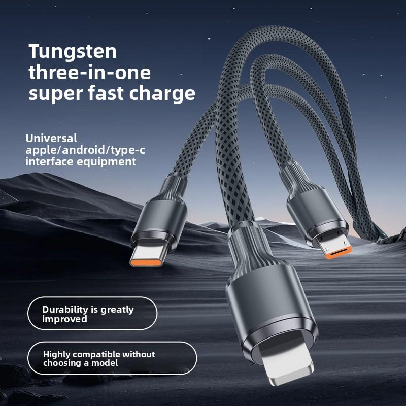 3 In 1 100w Roman Fast Charging Cable Type C Usb Micro For Iphone Samsung Huawei Xiaomi Pilot Lamp Charger Usb C