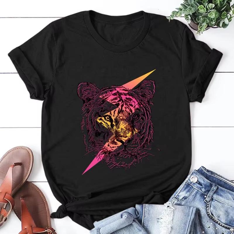 Tiger Graphic Short Sleeve Women Round Neck Tshirt Summer Casual Modal Shirt