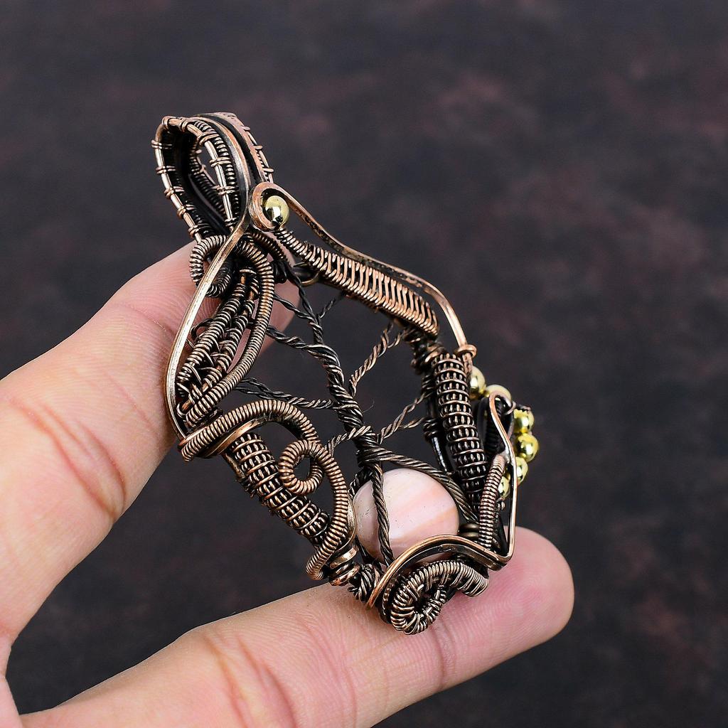 Tree Of Life Pink Opal Pendant Copper Wire Wrapped Pendant Gemstone Copper Jewelry Handmade Pendant Decent Pendant Wire Jewelry Gift For Mom
