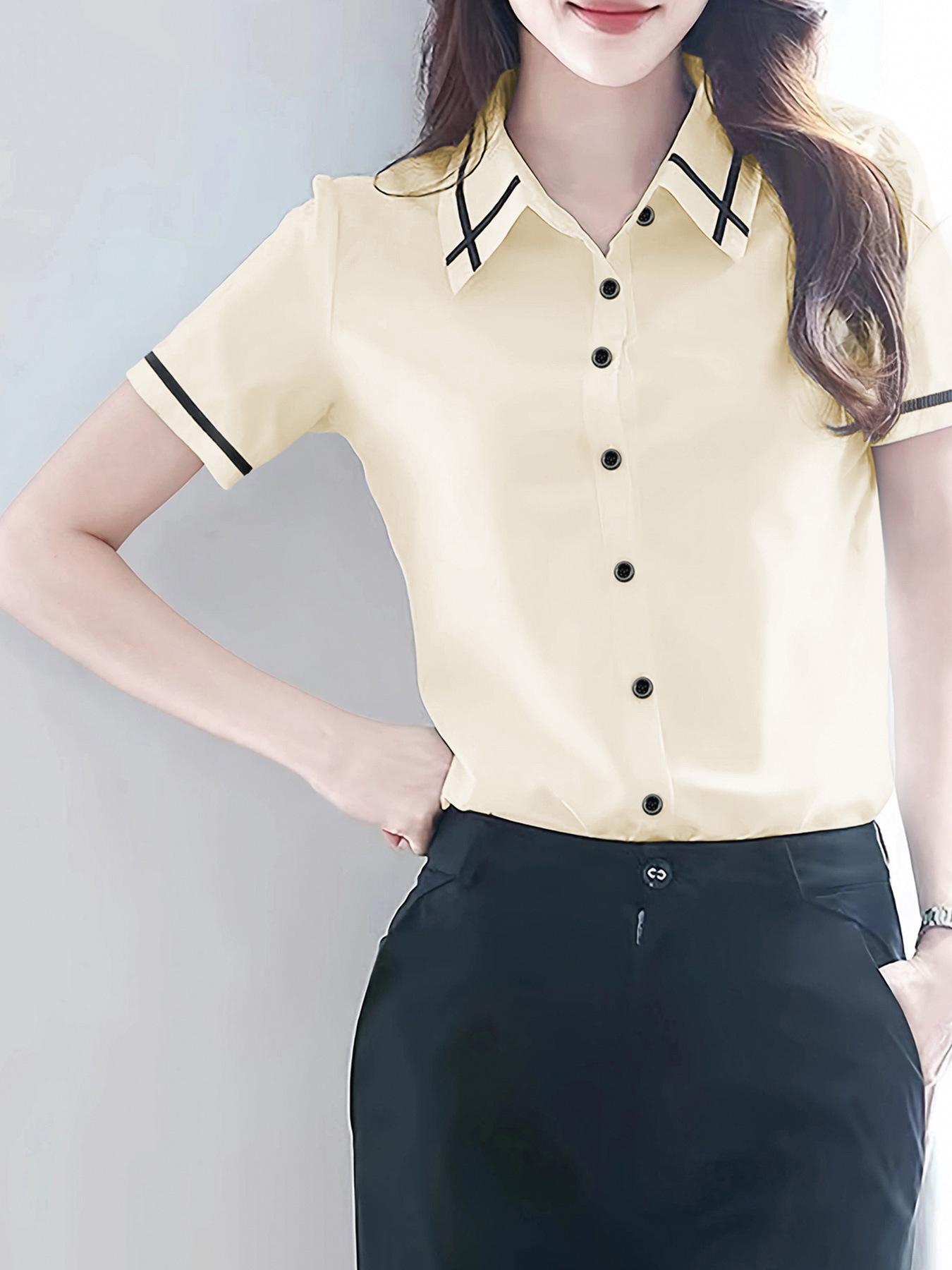 

Classic Women s White Office Shirts with Contrasting Collars and Cuffs - European, American, Japanese, Korean Styles M