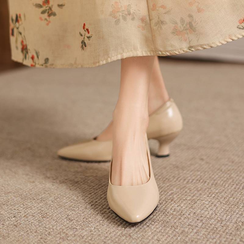 Krazing Pot Genuine Leather Round Toe Thin Heels Summer Shoes Solid Big Size 42 Shallow Decoration Women Shallow Pumps