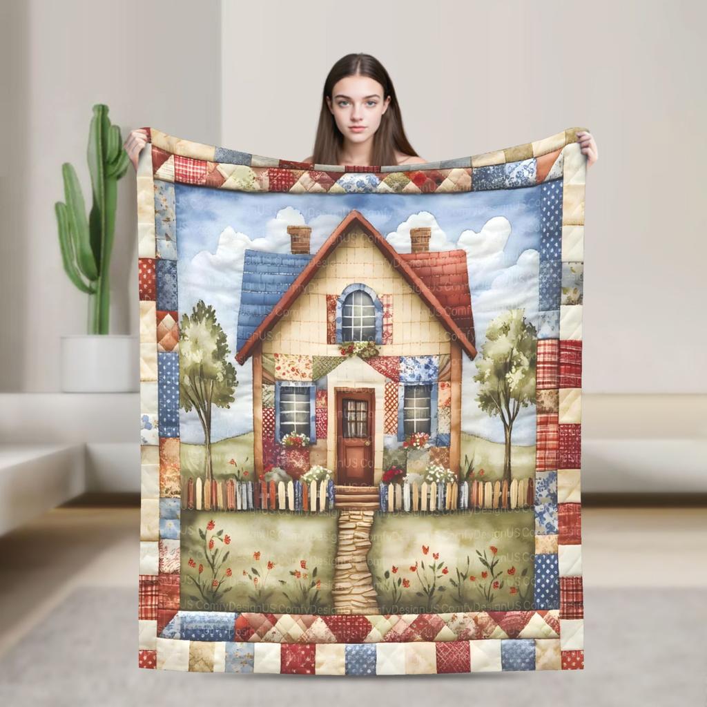 Cottage Quilted House Plush Blanket Children Flannel Bedding Throws For Home Decor Warm Custom Quality Bedspread Present