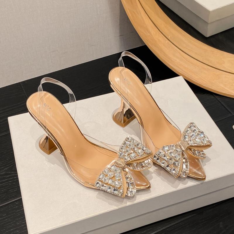 Summer Women's High Heels, Fashionable Pointed Toe Wine Glass And Bow Rhinestone High Heel Sandals