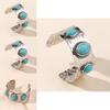 Bohemian Style Alloy Green Turquoise Open Wide Bracelet For Women