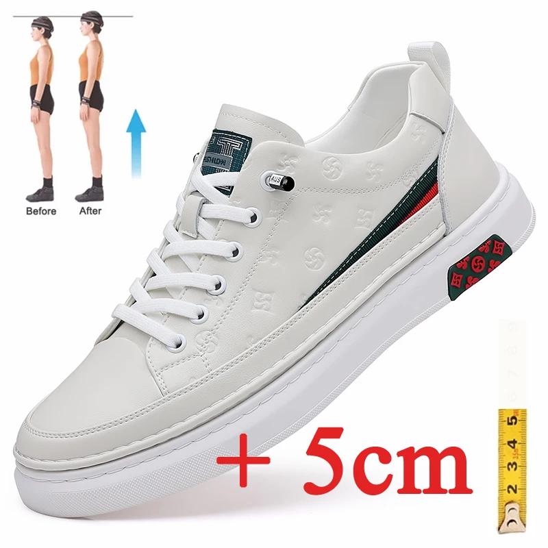 Fashion 2024 New Lente Heren Liftschoenen Heren Loafers Wit Zacht Lederen Mocassins Hoogte Verhoogd 5Cm Groter Schoenen Man Sneakers
