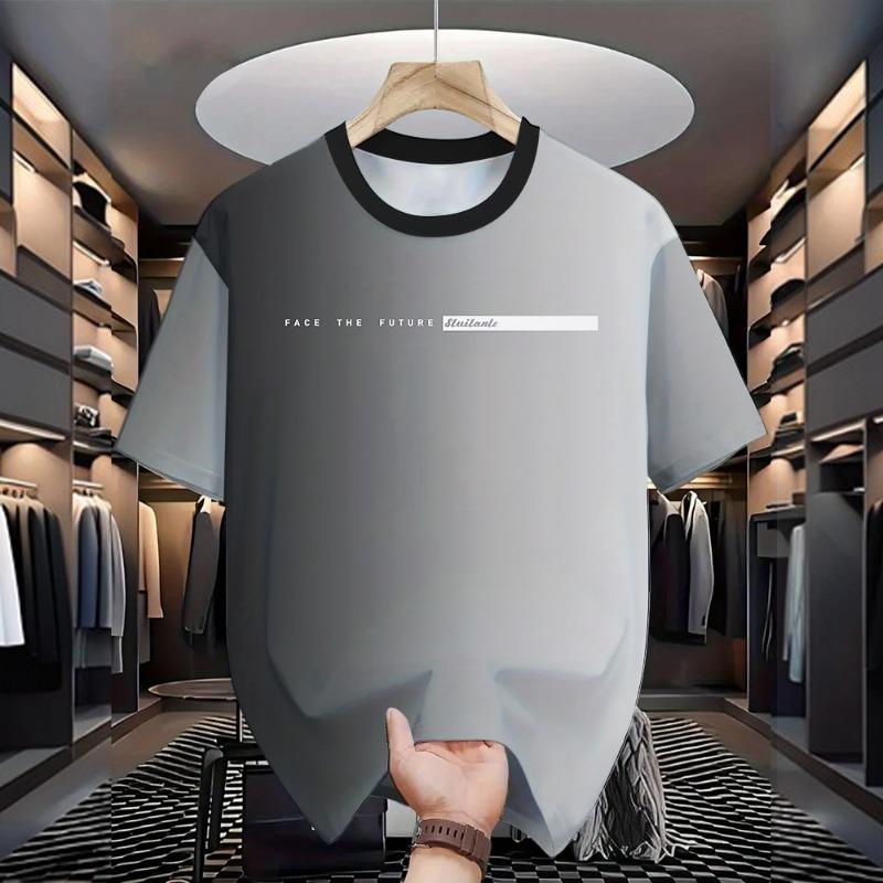 Summer men's casual loose fit large letter print round neck short sleeved T-shirt top High Street Unisex style