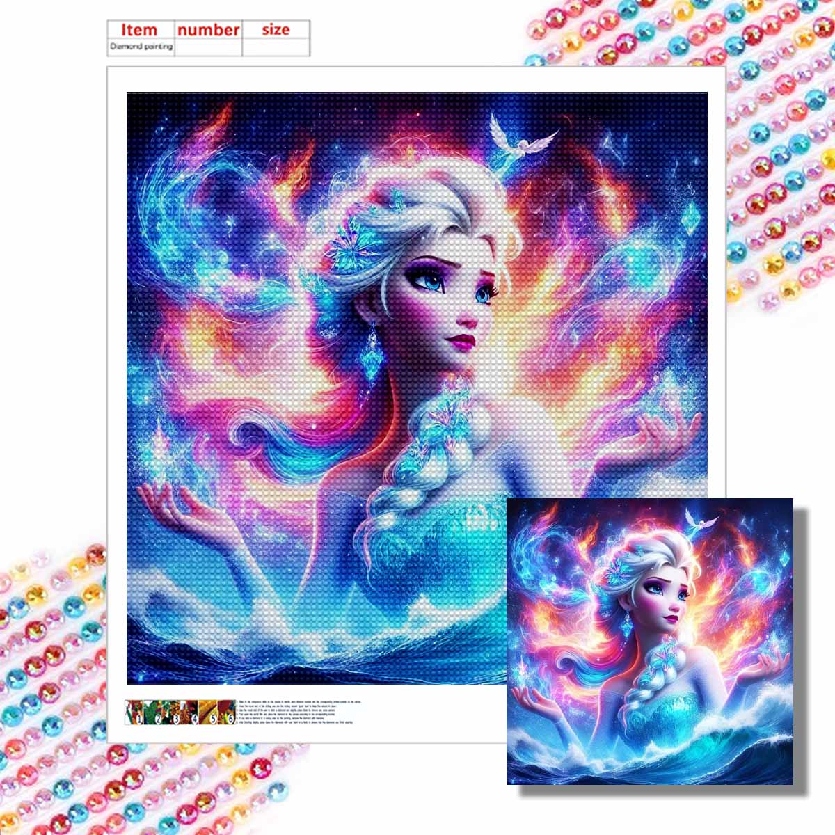 

5D DIY Diamond Painting Decorative Queen Elsa Full Round Drill Scenery Diamond Embroidery Cross Stitch Kits Home Decor Gift Round 20x20cm