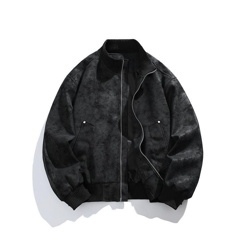 Men's Retro Versatile Stand Collar PU Leather Jacket - Casual and Wear-resistant for Spring and Autumn