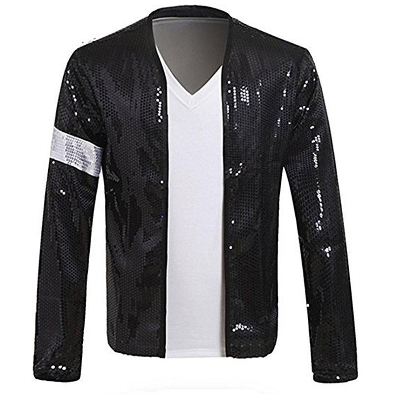 Impersonator Michael Jackson Costumes Jacket Black Sequin Armband Glove Outwear Cosplay