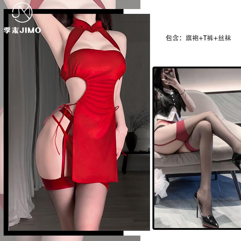 Sex Underwear Sexy Velvet Cheongsam Open Gear Free Uniform Temptation Slit Strap 6056