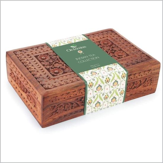Octavius Indian Tea Collection Wooden Caddy - 600 Gm (200Gm Each) | Tea Gift Sets | Assortment of 3 Black Loose Leaf Teas | Perfect for Tea Lovers