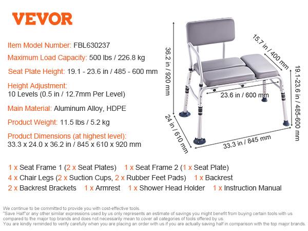 SucceBuy Tub Transfer Bench for Bathtub Shower Seats Lightweight Shower Bench with Non-Slip Bath Seats with Armrest and Backrest