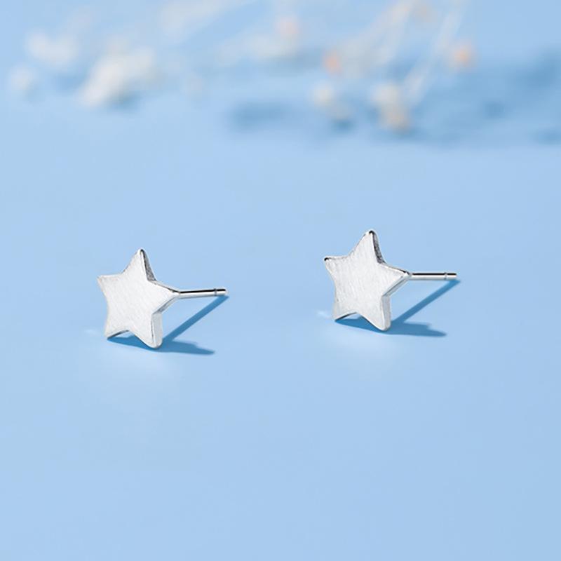 Star Stud Earrings Women's Temperament Light Luxury Cute Brushed Pentagram Symmetrical Earrings
