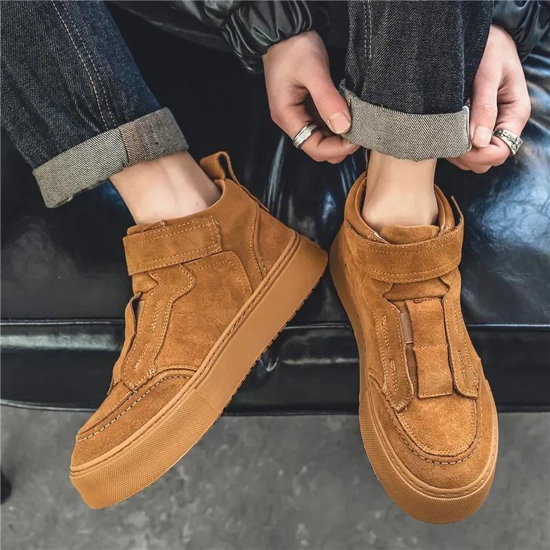 Ankle Boots Suede Designer Shoes for Men 2025 New Vintage Boots Hook & Loop Versatile Luxurymale Casual Sneakers Botines Hombre