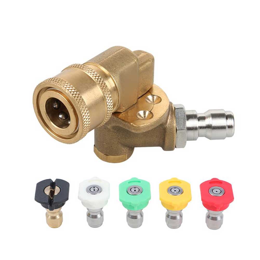 Pressure Washer Swivel Coupling With 5 Spray Nozzle Tips, 90° Rotation, 4500 PSI, 1/4" Quick Connect
