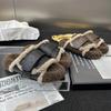 Fashion 2024 Women Shoes Slippers Flat Med Slides Cover Toe Platform Fur Flip Flops Flock Plush Leather Rubber Rome PU with Fur Short
