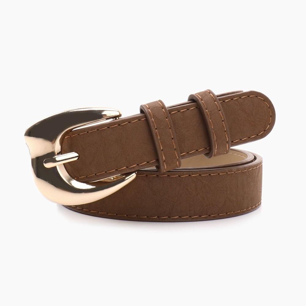 Pin Buckle Closure PU Leather Belt Minimalist Faux Leather Waistband Slim Waist Strap  For Women