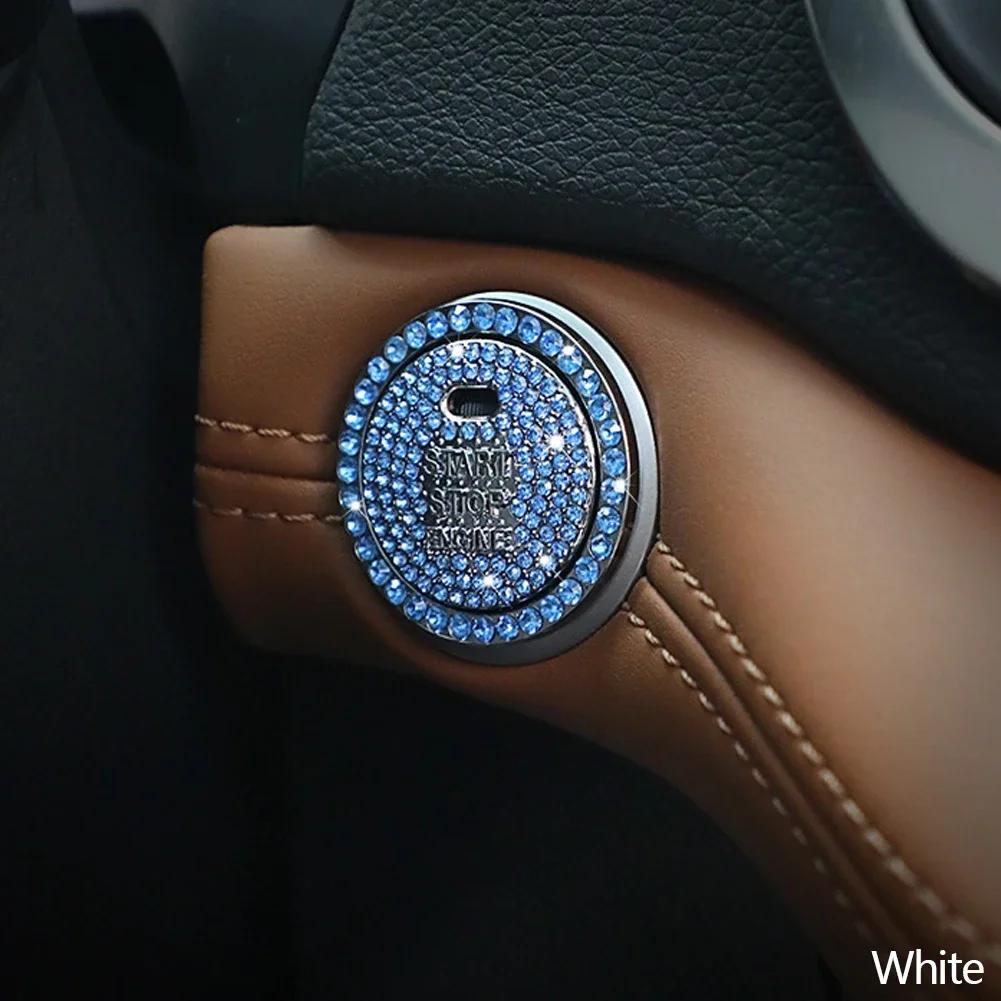 3D Car Ignition Start Button Diamond Rhinestone Metal Stickers Decor Auto Motorcycle Universal One-click Start Bling Decor Decal