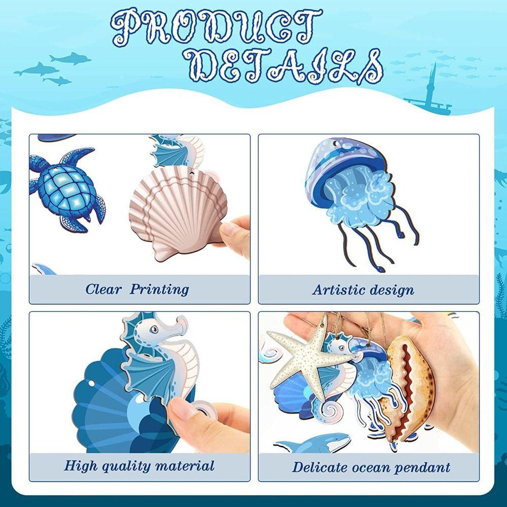24pcs Starfish Seashell Ocean Themed Pendant Wooden Sea Life Decor  Home Decor