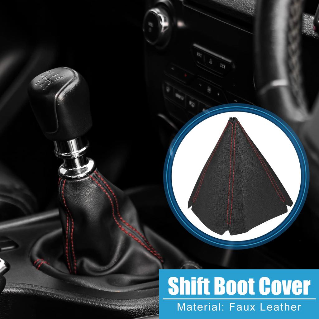 ACROPIX Shift Boot Car Shift Knob Boot Dust Artificial Red Black Cover, Cover, Universal, Leather, Seam,