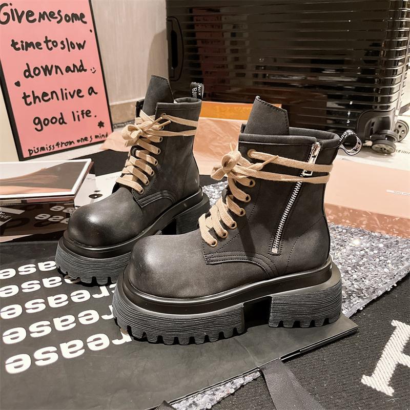 Women s Ort Boots 2025 New Sle Thi Bot Heightening Motorcycle Big Head Retro Workwear Western Boots Yellow Boots 40 чёрный