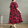 DIMANAF 2025 Übergröße Sommerkleid Damen Lässig Vintage Langes Kleid Blumendruck Lockeres Hemdkleid Maxi