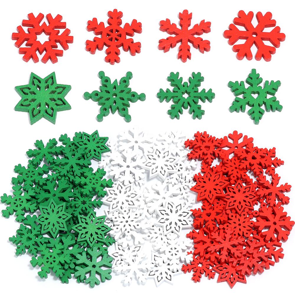 40-50pcs Wooden Slice Christmas Snowflake Scrapbooking For Christmas Party Embellishment Ornament DIY Handmade Gifts Decoration