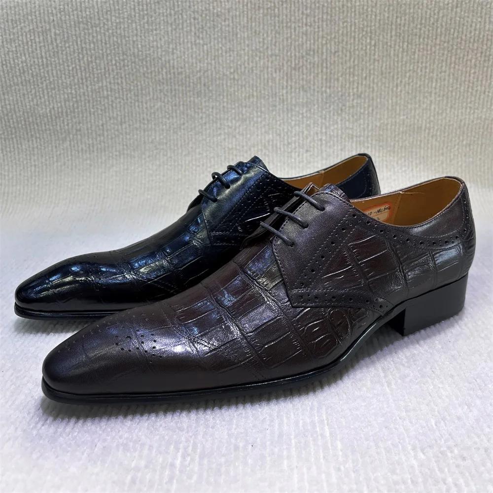Men's Luxury Italian Leather Oxfords Shoes Brown/Black Lace-Up Wedding Business Formal New Fashion