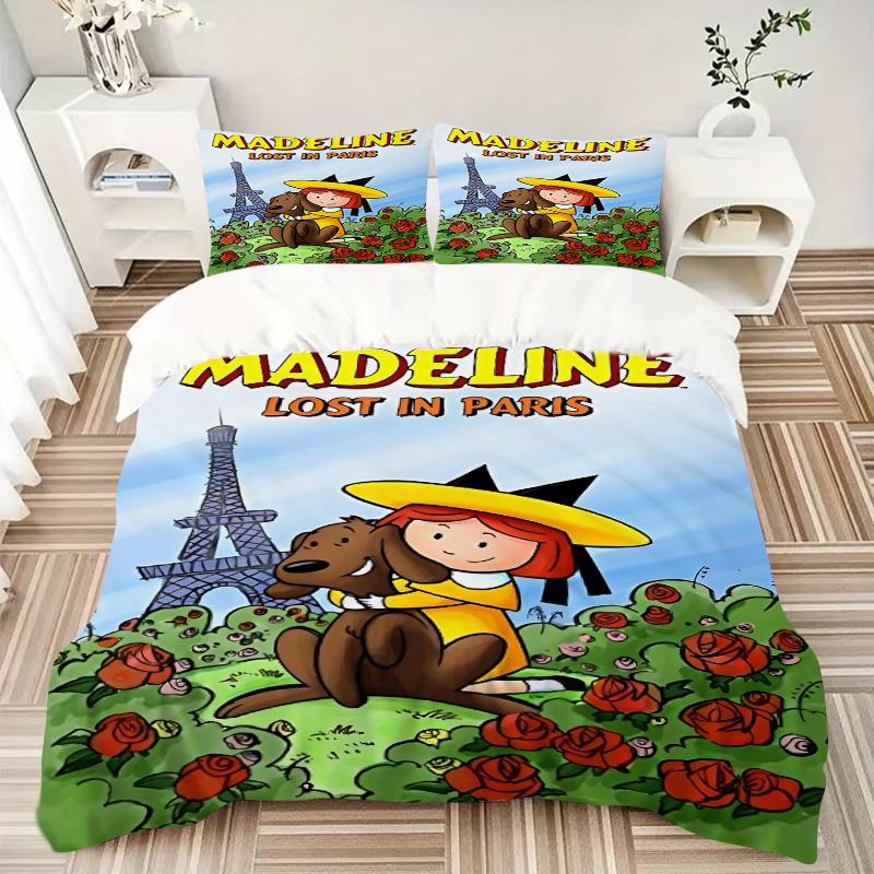 Madeline Lost Paris Print 3Pcs Bedding Set,Duvet Cover with 2 Bedro,Pillowcase Home Birthday Gift