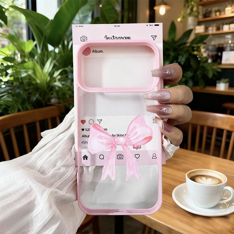 Creative Pink Y2K Bow Cherry Phone Case For iPhone 17 Pro Max 17 Air 17Pro 17 Hand Painted Shockproof Clear Hard Cover Fundas