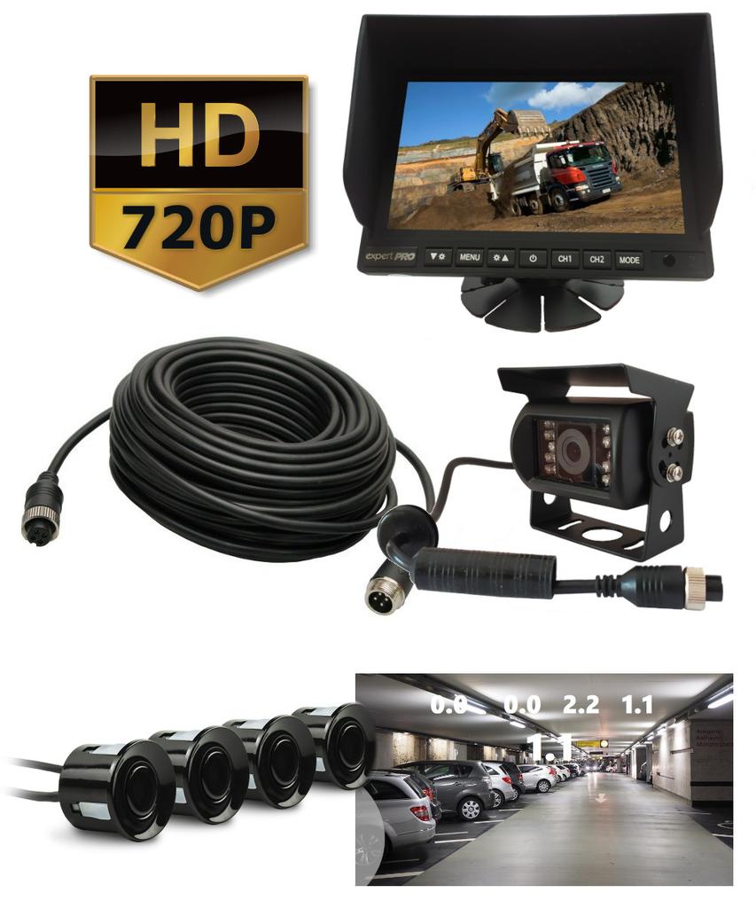 Zestaw Monitor Ahd 7 + Kamera 720P + Przewód 10M + Czujniki Cofania Wideo 4-Pin 720P