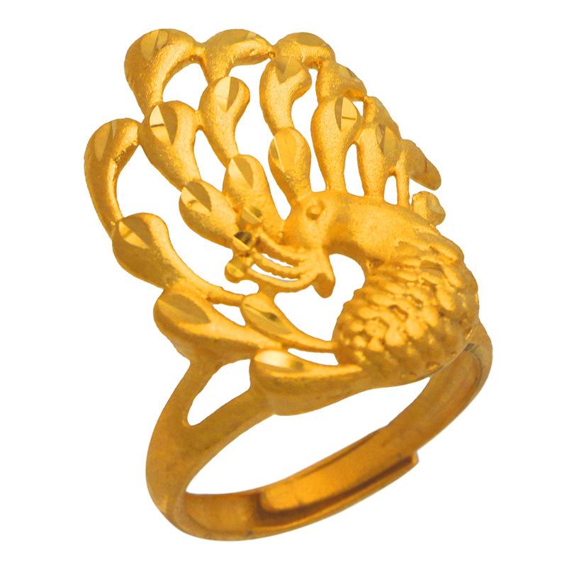 Gold Shop Same Style 9999 24K Real Gold Women'S Gold Ring With Opening Golden Peacock Phoenix New Gift Exquisite Luxury Jewelry