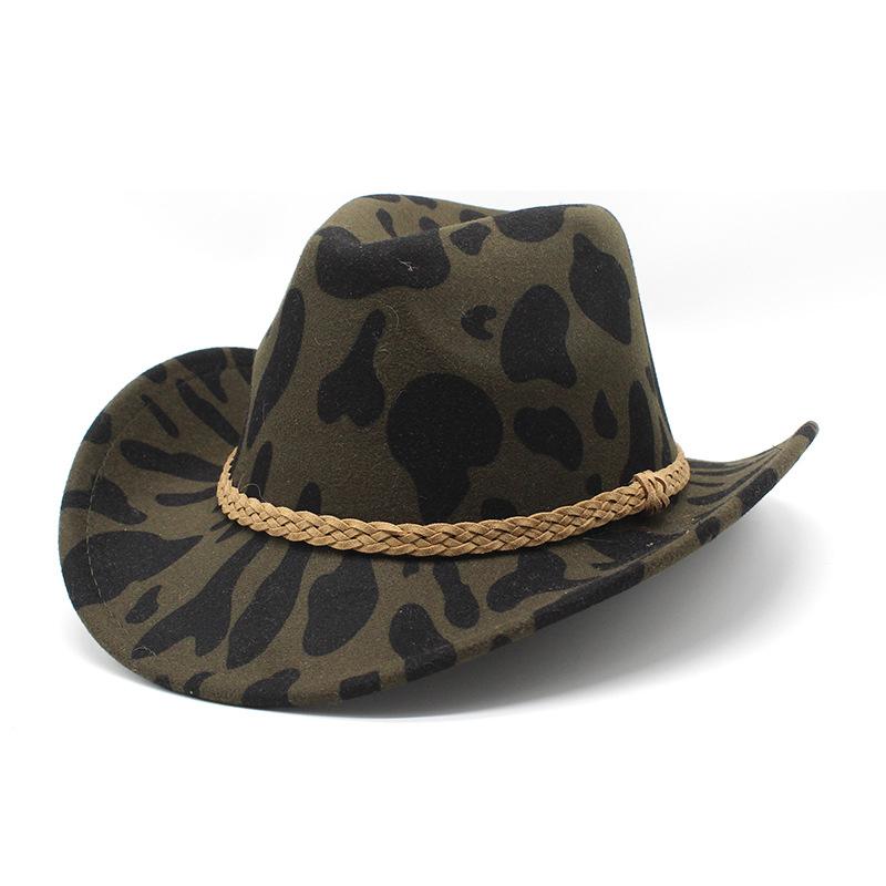 Thickened Fabric Cow Pattern Curled Edge Denim Top Hat Curled Brim Men'S And Women'S Tibetan Ethnic Style Denim Felt Hat