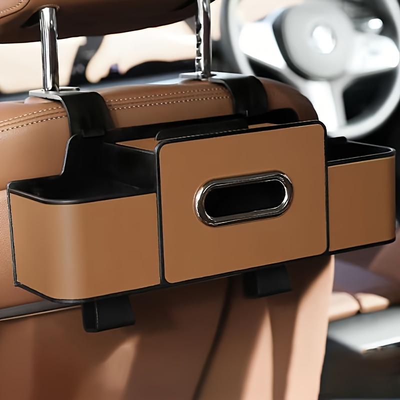 

Car Seat Backrest Organizer with Tissue Holder & Adjustable Hooks - Dual Compartments for Snacks/Beverages, Easy Install Durable ABS Storage Box коричневый